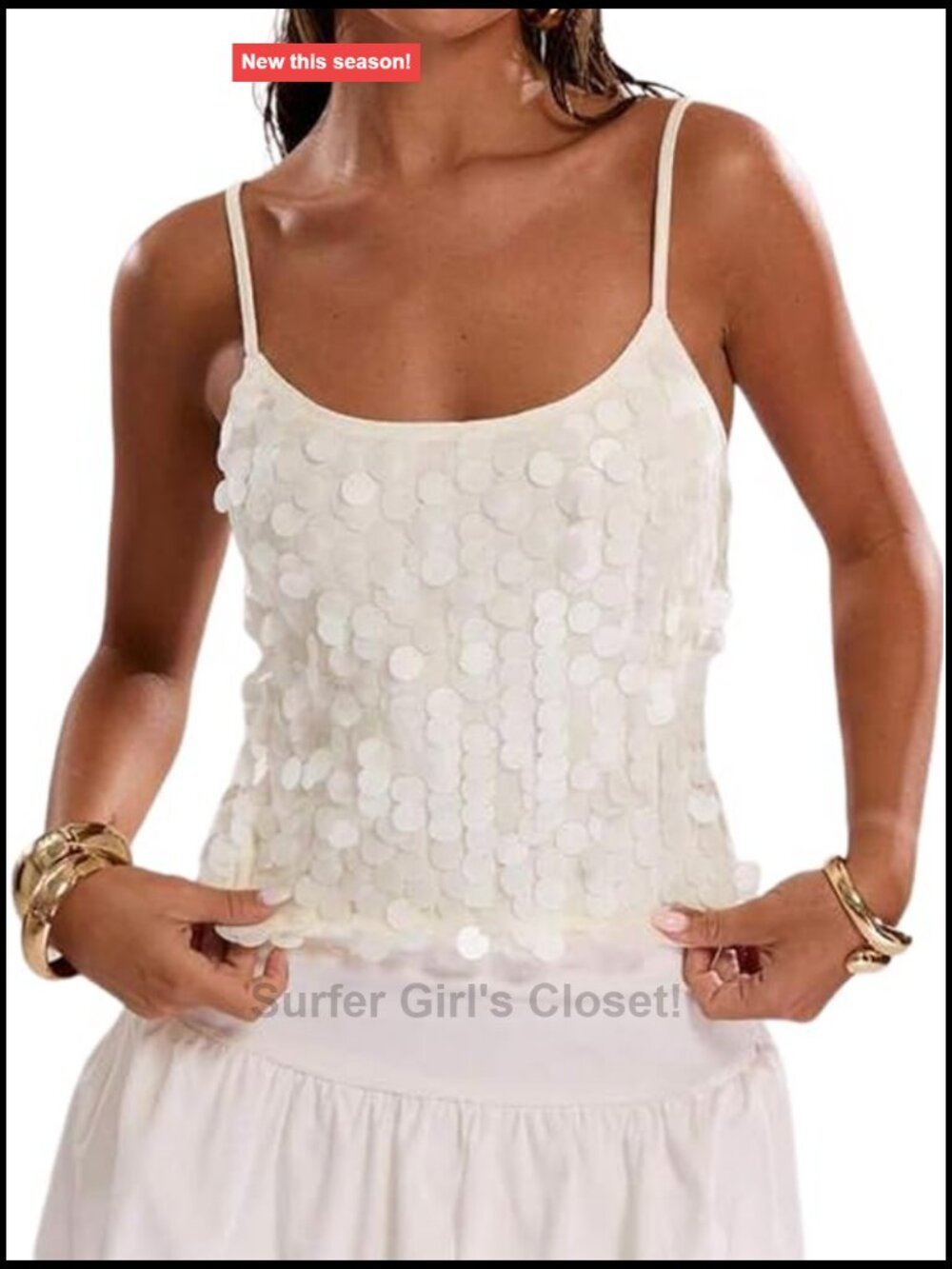 Sequin Spaghetti Strap Tank Top Y2K Rave Clubwear Party Shiny Glitter Top